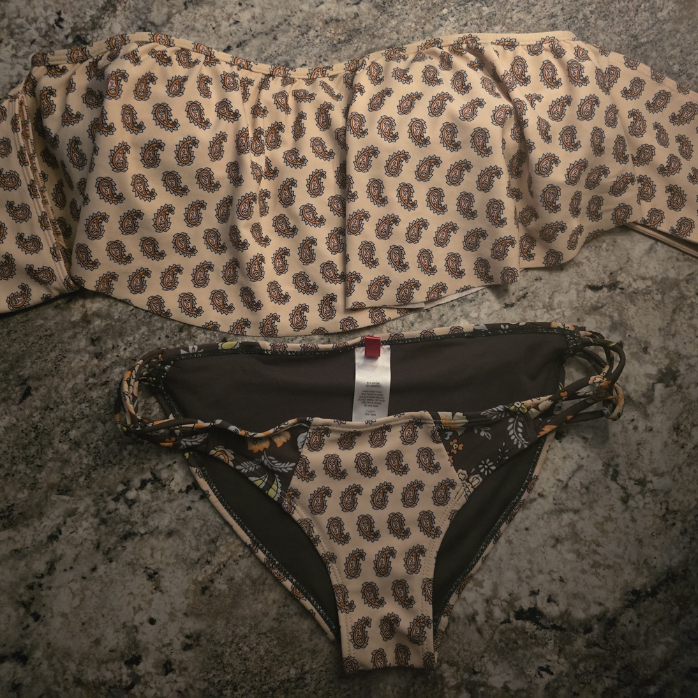 H&M Tan and olive paisley boho chic Print Bikini